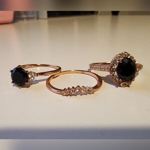 Bundle of Rose Gold Rings with Black and White Stones